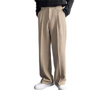 LOIJMK Costume formel pour homme avec poches obliques, tube droit, coupe ample, uni, confortable, quotidien, tendance, décontracté, pantalon cargo pour homme, jambe large, kaki, M