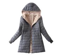 LOIJMK Doudoune longue noire pour femme - Grande taille - Doudoune en coton légère avec capuche - Veste d'hiver mi-saison, gris, XXL