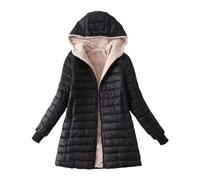 LOIJMK Doudoune longue noire pour femme - Grande taille - Doudoune en coton légère avec capuche - Veste d'hiver mi-saison, Noir , L