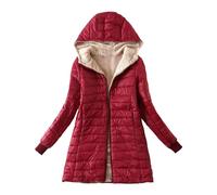 LOIJMK Doudoune longue noire pour femme - Grande taille - Doudoune en coton légère avec capuche - Veste d'hiver mi-saison, rouge, S
