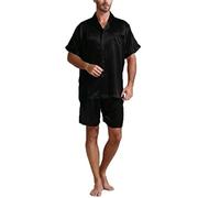 LOIJMK Ensemble de pyjama pour homme - Col en V lisse - Couleur unie - Avec poches poitrine - Short de pyjama à manches courtes - Short de loisirs - Moderne - Décontracté - Pratique, Noir , XXXL