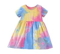 LOIJMK Ensemble de robe et bandeau pour bébé fille à manches courtes imprimé floral patchwork pour bébé fille de 1 à 10 mois, jaune, 4-5 ans