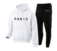 LOIJMK Ensemble de survêtement de course pour homme - Noir - Jogging - Vêtement de loisirs - Long - Coupe droite - Sweat à capuche - Imprimé Paris - Pantalon de jogging - Long - Deux pièces