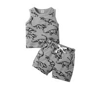 LOIJMK Ensemble gilet et short imprimé dinosaure sans manches pour nouveau-né pour tout-petit - 2 pièces - Noir, gris, 3-6 mois