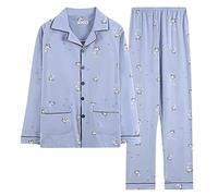 LOIJMK Ensemble pyjama imprimé en coton pour homme, col en V, grandes tailles, vêtements de nuit, pyjamas, chemise et pantalon avec poches à boutons, g, XXL