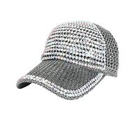 LOIJMK Femmes Hommes Strass Cristal Réglable Queue de Cheval Mesh Casquette de Baseball Brillant Décontractée Casquette de Sport Respirant Chapeau de Soleil Casquettes Sèche-linge, gris, taille unique