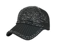 LOIJMK Femmes Hommes Strass Cristal Réglable Queue de Cheval Mesh Casquette de Baseball Brillant Décontractée Casquette de Sport Respirant Chapeau de Soleil Casquettes Sèche-linge, Noir , taille
