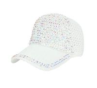 LOIJMK Femmes Hommes Strass Cristal Réglable Queue de Cheval Mesh Casquette de Baseball Brillant Décontractée Casquette de Sport Respirant Chapeau de Soleil Casquettes Sèche-linge, Blanc., taille