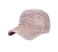 LOIJMK Femmes Hommes Strass Cristal Réglable Queue de Cheval Mesh Casquette de Baseball Brillant Décontractée Casquette de Sport Respirant Chapeau de Soleil Casquettes Sèche-linge, Rose, taille unique