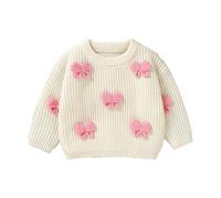 LOIJMK Filles Garçons Automne Chute et Hiver Trois Arc Fait à la Main Pull Haut Tricoté A 6, Blanc., 6-9 mois