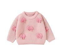 LOIJMK Filles Garçons Automne Chute et Hiver Trois Arc Fait à la Main Pull Haut Tricoté A 6, Rose, 12-18 mois