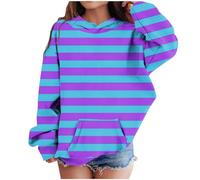 LOIJMK Girls' Middle et Large Children's Fall and Winter Striped Casual Sweatshirt New Pullover, bleu, 3-4 ans