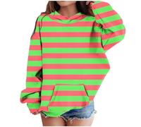 LOIJMK Girls' Middle et Large Children's Fall and Winter Striped Casual Sweatshirt New Pullover, vert, 3-4 ans
