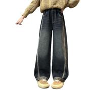 LOIJMK Jean à jambes larges pour filles printemps été et automne nouveaux modèles pour enfants moyens et grands pantalons droits rétro jambe large pantalon décontracté tendance pantalon décontracté