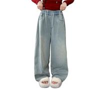LOIJMK Jeans à jambes larges pour filles printemps été et automne nouveaux modèles pour enfants moyens et grands pantalons droits rétro jambe large pantalon droit tendance ample pantalons décontractés