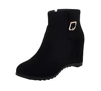 LOIJMK Lacets noirs pour femme - Couleur unie - Boucle de ceinture - Talon compensé - Fermeture éclair latérale - Bottines avec talon, Noir , 39 EU