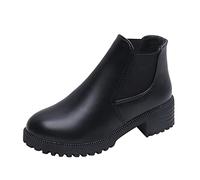 LOIJMK Mode Automne Hiver Bottines Femme Semelle épaisse Talon Moyen Slip On Court Chaud Solide Style Décontracté 30 Filles, Noir , 38 EU