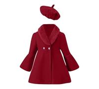 LOIJMK Noël tout-petit fille couleur unie patchwork laine col manteau chapeau ensemble pour 1 à 6 pantalons de jogging fille 152, rouge, 5-6 ans