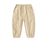 LOIJMK Pantalon cargo pour bébé à enfiler, taille élastique, sergé, baggy, couleur unie, uniforme scolaire, pantalon de randonnée M, beige, 12-24 mois