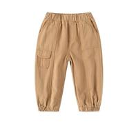 LOIJMK Pantalon cargo pour bébé à enfiler, taille élastique, sergé, baggy, couleur unie, uniforme scolaire, pantalon de randonnée M, kaki, 5-6 ans
