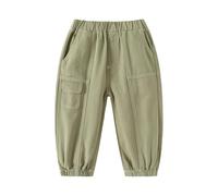 LOIJMK Pantalon cargo pour bébé à enfiler, taille élastique, sergé, baggy, couleur unie, uniforme scolaire, pantalon de randonnée M, vert, 7-8 ans