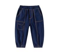 LOIJMK Pantalon cargo pour bébé à enfiler, taille élastique, sergé, baggy, couleur unie, uniforme scolaire, pantalon de randonnée M, Marine, 5-6 ans