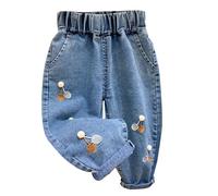 LOIJMK Pantalon de jogging en denim pour bébé fille - Taille élastique - Chaud et décontracté - Vêtements pour enfants - Pelleteuse, rouge, 18-24 mois