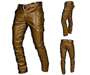 LOIJMK Pantalon long en cuir pour homme - Pantalon de loisirs punk avec poches multiples - Pantalon d'extérieur pour homme - Jambe large - Pantalon cargo droit - Couleur unie - Décontracté, jaune, L