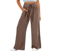 LOIJMK Pantalon pour fille avec jambes larges, taille haute, pantalon de loisirs fluide, vêtements amples pour la plage, les voyages et les vacances, marron, 12-13 ans