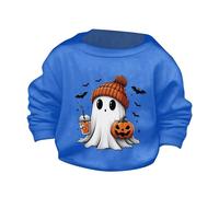 LOIJMK Pull à col rond mignon et imprimé pour Halloween - Pour filles - Vêtement sweat-shirt, bleu, 3-4 ans