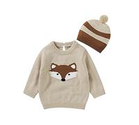 LOIJMK Pull Sweat-shirt Hauts Chemisier en coton Pull Infant Bébé Bonnet Tricot Tenues Hauts Sweat à capuche Grand, beige, 0-3 mois