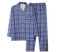 LOIJMK Pyjama long pour homme - Pyjama deux pièces en coton - Grandes tailles - Col en V - Avec poche de poitrine - Ensemble de pyjama pour homme - Doux et confortable - Tenue de loisirs, Z1 bleu.,