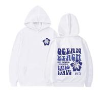 LOIJMK QEEAN Beach Wild 1971 Imprimé Sweat à capuche/Pull ample d'hiver pour fille Sweat-shirt à paillettes, Blanc., 9-10 ans