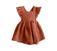LOIJMK Robe à manches volantes en lin et coton uni avec imprimé volant, robe de princesse mignonne pour fille, dos nu, ensemble haut et ensemble pour fille