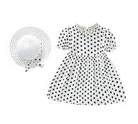 LOIJMK Robe d'été à pois princesse pour bébé - Manches courtes - Volants - Chapeau - Robe décontractée pour fille - Jupe en tulle - Noir, Blanc., 6-12 mois