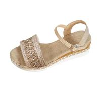 LOIJMK Sandales à plateforme pour femme avec boucle et sangle de cheville - Espadrilles à bout ouvert - Sandales compensées bohème - Taille - Baskets pour femme, or, 37 EU
