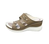 LOIJMK Sandales compensées creuses rondes ouvertes confortables à enfiler à talons hauts pour la plage et la marche Chaussons décontractés confortables pour femme, kaki, 38 EU