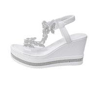 LOIJMK Sandales compensées pour femme - Nœud décoré - Slip On Bottom - Sandales décontractées - Chaussures pour femme - Imperméables - Hiver, Blanc., 43 EU