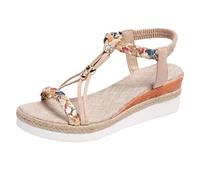 LOIJMK Sandales compensées respirantes antidérapantes à bout ouvert Talon compensé Confortable Demi-remorque Sandales pour femme Hauteur cheville, beige, 38 EU