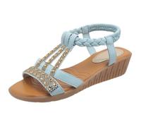 LOIJMK Sandales compensées tendance élégantes pour femme - Sandales ouvertes à la cheville - Chaussures de vacances à la plage - Chaussures pour hallux - Ballerine, bleu clair, 42 EU