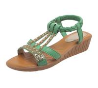 LOIJMK Sandales compensées tendance élégantes pour femme - Sandales ouvertes à la cheville - Chaussures de vacances à la plage - Chaussures pour hallux - Ballerine, vert, 37 EU
