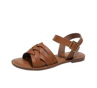 LOIJMK Sandales décontractées pour femme - Confortable - Dessous plat - Tendance - Pour la plage - Roman, marron, 38 EU