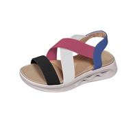 LOIJMK Sandales d'été pour femme avec sangle à boucle élastique, semelle souple, semelle épaisse, bout ouvert, Fly Weave Chaussures de soins aux personnes âgées 44, Rose, 42 EU