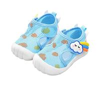 LOIJMK Sandales en bois de santal pour enfant fille avec semelle plate, non slio, bout semi-ouvert, respirantes et douces pour l'été, bleu, 23 EU
