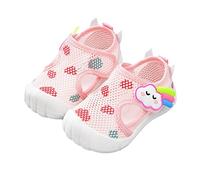LOIJMK Sandales en bois de santal pour enfant fille avec semelle plate, non slio, bout semi-ouvert, respirantes et douces pour l'été, Rose, 19 EU