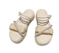 LOIJMK Sandales plates polyvalentes pour femme au printemps et tendance et amincissantes Sandales pour femme avec talon bleu, Blanc., 37 EU