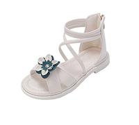 LOIJMK Sandales romaines florales pour fille - Sandales d'été plates à bout ouvert - Avec fermeture éclair au talon - Pour petits/grands enfants - Chaussures pour garçon, Blanc., 29 EU