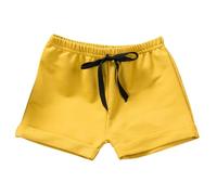 LOIJMK Short de plage fin en coton à cinq points pour fille - Couleur unie - Doublure 128, jaune, 12-18 mois