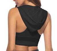 LOIJMK Soutien-gorge de sport à capuche Crop Top Fitness Sport Top Gym Brassière Race Workout Tanks Haut Rave Top, Noir , M