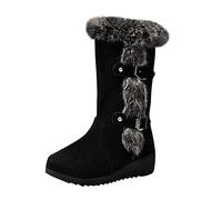 LOIJMK Talon plus boucle polaire fourrure chaude bottes mode hiver bottes femme ceinture coton compensé bottes femmes bottes doublées enfants, Noir , 37 EU